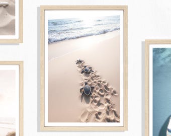 Baby Turtles Print (P), Beach Turtle Poster, Towards The Ocean, Cute Animal Print, Nature, Beach Poster, Calm, Beige, Golden Sand, Shoreline