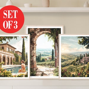 Tuscany Landscape Prints Set: Italian Mediterranean Wall Art