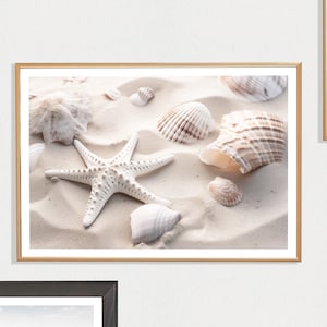 Starfish Shells Print (L), Beach Wall Art, Sand, Seashells, Coastal, Zen, Sea, Shore, Natural Decor, Calm, Neutral Tones, White, Nature