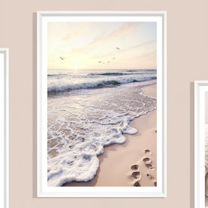 Beach Sunrise Art Print, Coastal Golden Horizon, Nature Seascape