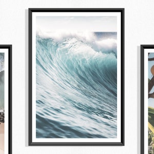 Impresión de olas (P), Olas en primer plano, Decoración natural, Arte marino, Marea, Marea, Arte acuático, Océano, Orilla, Calma, Verano, Reflejos, Azul, Verde azulado