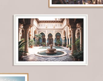Moroccan Palace Print (L), Marrakesh Temple Poster, Arabic Architecture, Moroccan Decor, Morocco Art, Stunning Architecture, Arch, Botanical