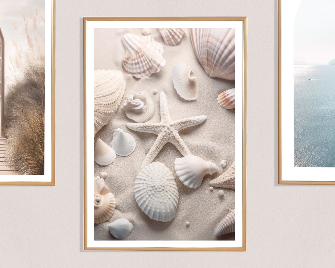 Zen Shell Decor Starfish Shells Print (P), Beach Wall Art, Sand, Seashells, Coastal ...