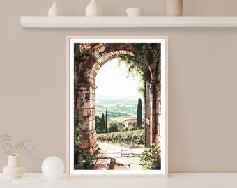Tuscany Arch Print, Tuscany Wall Art, Italian Landscape Picture, Mediterranean Landscape Decor, Countryside Poster, Archway, Rural Italy