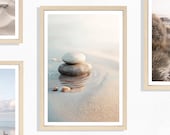 Stones 2 Print (P), Stacked Beach Pebbles, Calm Coastal Still Life, Shore, Natural Sand, Serene Seaside Decor Artwork, Neutral Wall Art, Zen