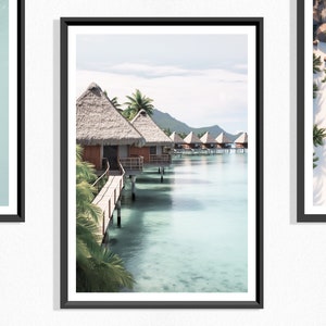 Stampa bungalow sull'acqua (P), bungalow tropicali sull'acqua, Maldive, Bora Bora, vacanze tropicali, stampa sulla spiaggia, ville tropicali, capanne sull'oceano