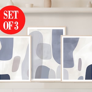 Set of 3 Blue Prints, Minimalistic Art, Neutral Posters, Abstract Wall Art, Blue Colours, Minimalistic Home, White, Abstract Design, Decor