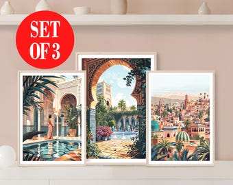 Moroccan Architecture Print Set: Marrakesh Landscape, Boho Wall Art