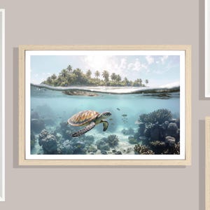 Turtle Print (L), Turtle Poster, Underwater Turtle Picture, Sealife Underwater, Animal Pictures, Tropical Style, Sealife Print, Coral Reef image 1