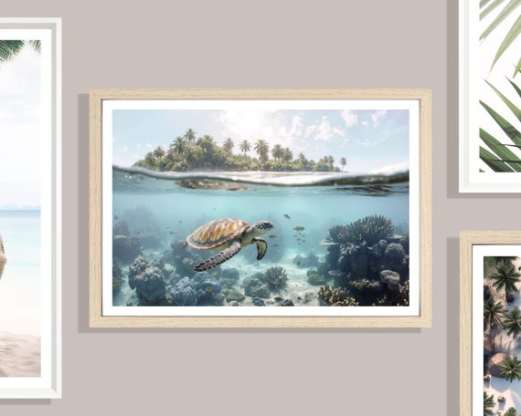 Turtle Print (L), Turtle Poster, Underwater Turtle Picture, Sealife Underwater, Animal Pictures, Tropical Style, Sealife Print, Coral Reef