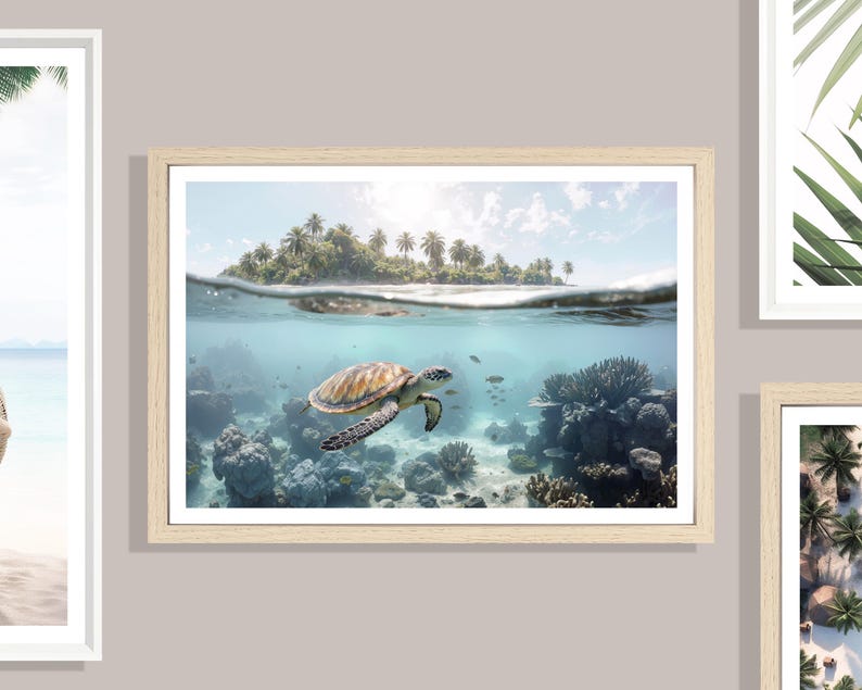 Turtle Print (L), Turtle Poster, Underwater Turtle Picture, Sealife Underwater, Animal Pictures, Tropical Style, Sealife Print, Coral Reef image 1