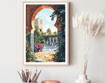 Moroccan Archway Print, Moroccan Architecture, Moroccan Picture, Arabic, Morocco Wall Art, Marrakesh Poster, Orange Picture, Botanical
