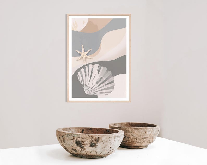 Neutral Shell Photo Neutral Seashell Print, Natural Beach Poster, Coastal Theme, Sea Shells ...