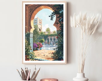 Moroccan Archway Print, Moroccan Architecture, Moroccan Picture, Arabic, Morocco Wall Art, Marrakesh Poster, Orange Picture, Botanical