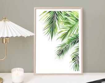 Aquarel palmbladprint, tropisch groen botanische muurkunst