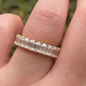 1 CT Emerald Cut Moissanite  Eternity Band, 14K Yellow Gold Anniversary Ring, Stackable Band, Sparkling Anniversary Gift, Wedding Band