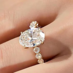 14K Yellow Gold Wedding Ring, 3CT Oval Cut Moissanite Engagement Ring, Wedding Ring Anniversary Gift, Promise Ring For Women