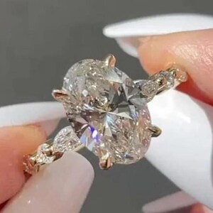 3CT Oval Cut Moissanite Engagement Ring with Hidden Halo and Marquise Pave Diamond Ring Wedding Ring Oval Solitaire Ring Anniversary Ring