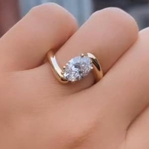 2 Carat Oval Cut Moissanite Solitaire Ring, 14K Solid Yellow Gold Solitaire Anniversary Ring,  Engagement Ring For Women, Wedding Ring