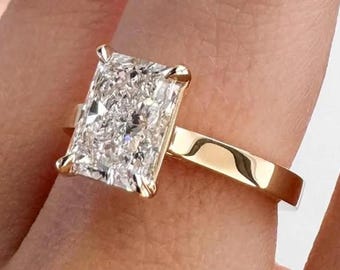 3CT Cluster Ice Radiant Cut Moissanite Solitaire Engagement Ring, 14k Solid Gold Promise Ring For Women, Anniversary Ring, Proposal Ring