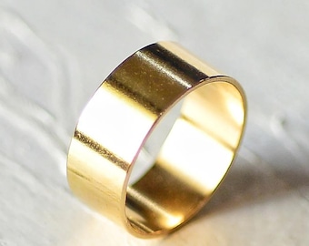 14k Solid Yellow Stackable Wedding Band Ring, Filled Cigar Band Ring, Wide Band Gold Ring, Flat High Polished Band Ring, Thick Band