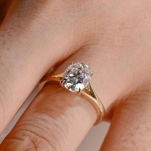2 CT Solid Gold Split Shank Oval Cut Anniversary Ring, Moissanite Engagement Ring, Minimalist Proposal Ring, Women Gift Ring, Promise Ring