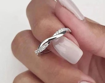 Twisted Rope Engagement Rings for Women, Promise Ring for Her, Full Eternity Band, Wedding Band Rings, Anniversary Ring Gift for Wife