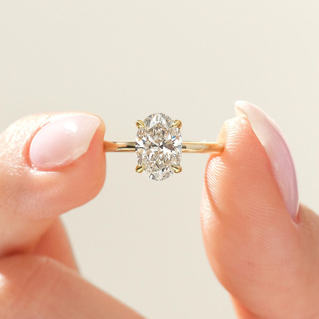2CT Oval Cut Moissanite Engagement Ring, 14k Solid Yellow Gold Ring ...