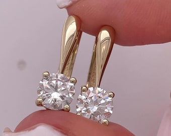 2 CT Round Cut Diamond Earring, 14k gold diamond drop earring, Perfect for Weddings or Promise Anniversaries earring, Proposal Gift For Her