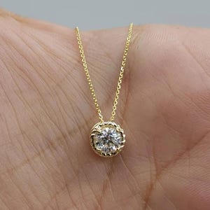 1 CT Round Cut Diamond Necklace, 14K Gold Lab Grown Diamond Pendant, Diamond Solitaire Anniversary Gift Necklace