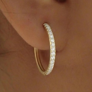 Diamond Pave Hoop Earrings, 14K Solid Gold Diamond Earring, Gold Earring Gift for Mom, Huggie Hoops, Everyday Earring, Earring Gift for Her