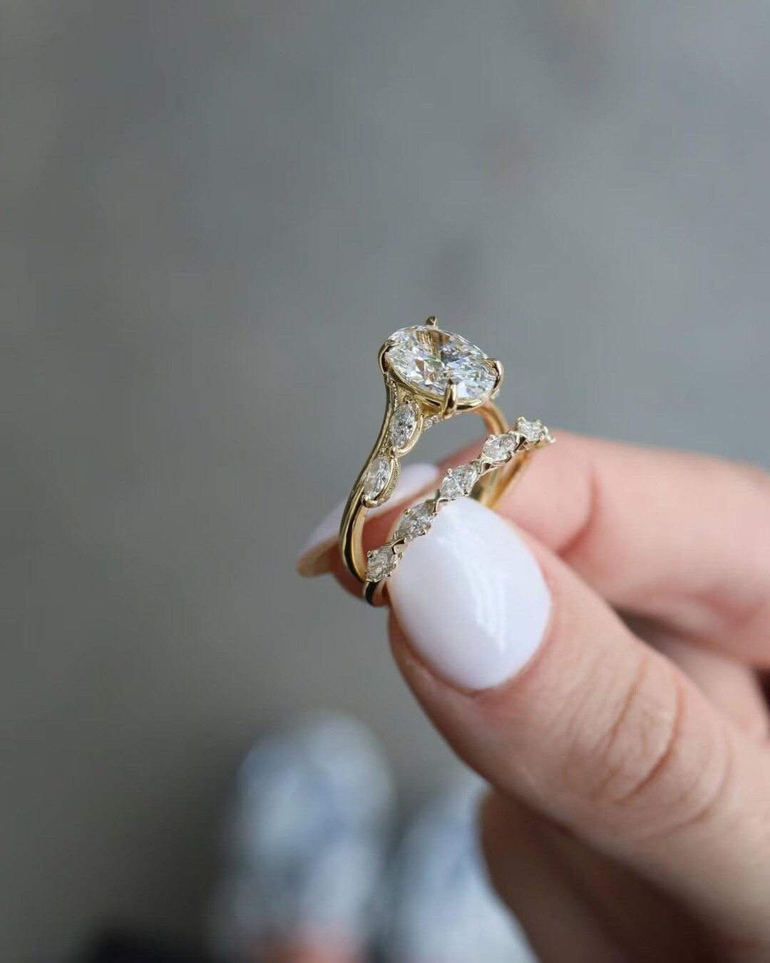 3CT Oval Cut Moissanite Engagement Ring Set, 14K Solid Gold Wedding ...
