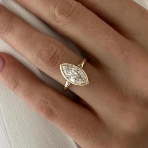 2 CT Marquise Cut Engagement Ring, 14K Solid Gold Wedding Ring, Bezel Set Marquise Moissanite Ring, Anniversary Gifts