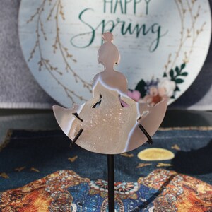 Druzy Agate Yoga Woman on Moon Carving