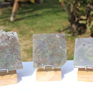 Natural Moss Agate Slabs with stands!