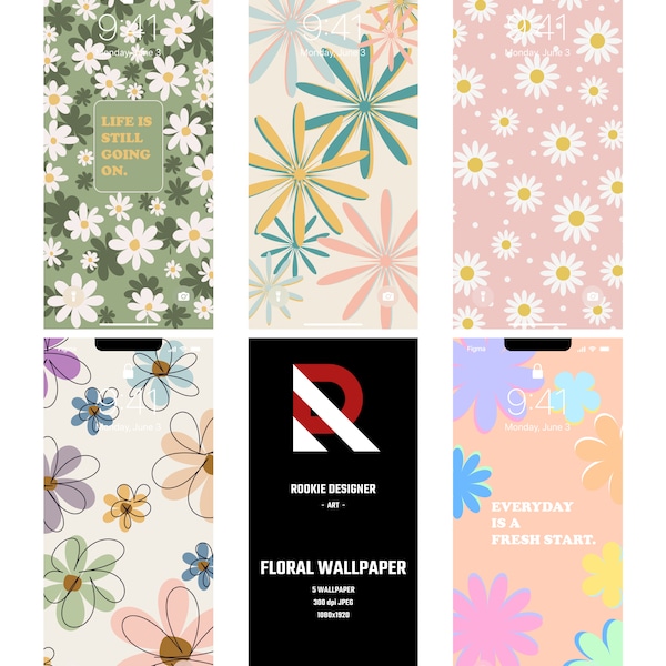 Summer Phone Wallpapers, Floral Wallpaper iPhone, Minimalist Smartphone Wallpaper Set, iPhone Aesthetic Background, Boho Wallpaper