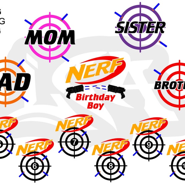 Nerf family birthday shirt design bundle - mom dad sis - svg - png - jpeg - sublimation - diy template - diy craft - cut file - kids shirt