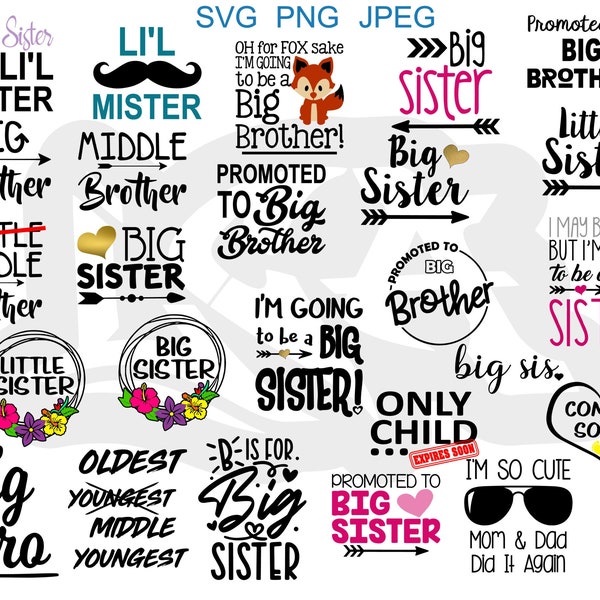 Pregnancy announcement bundle - big bro - big sis - svg - png - jpeg - sublimation - family sibling shirt - baby shower shirt - diy template