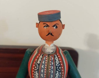 Painted Folk Art Wood Souvenir Peg Doll Figurine Bosnian