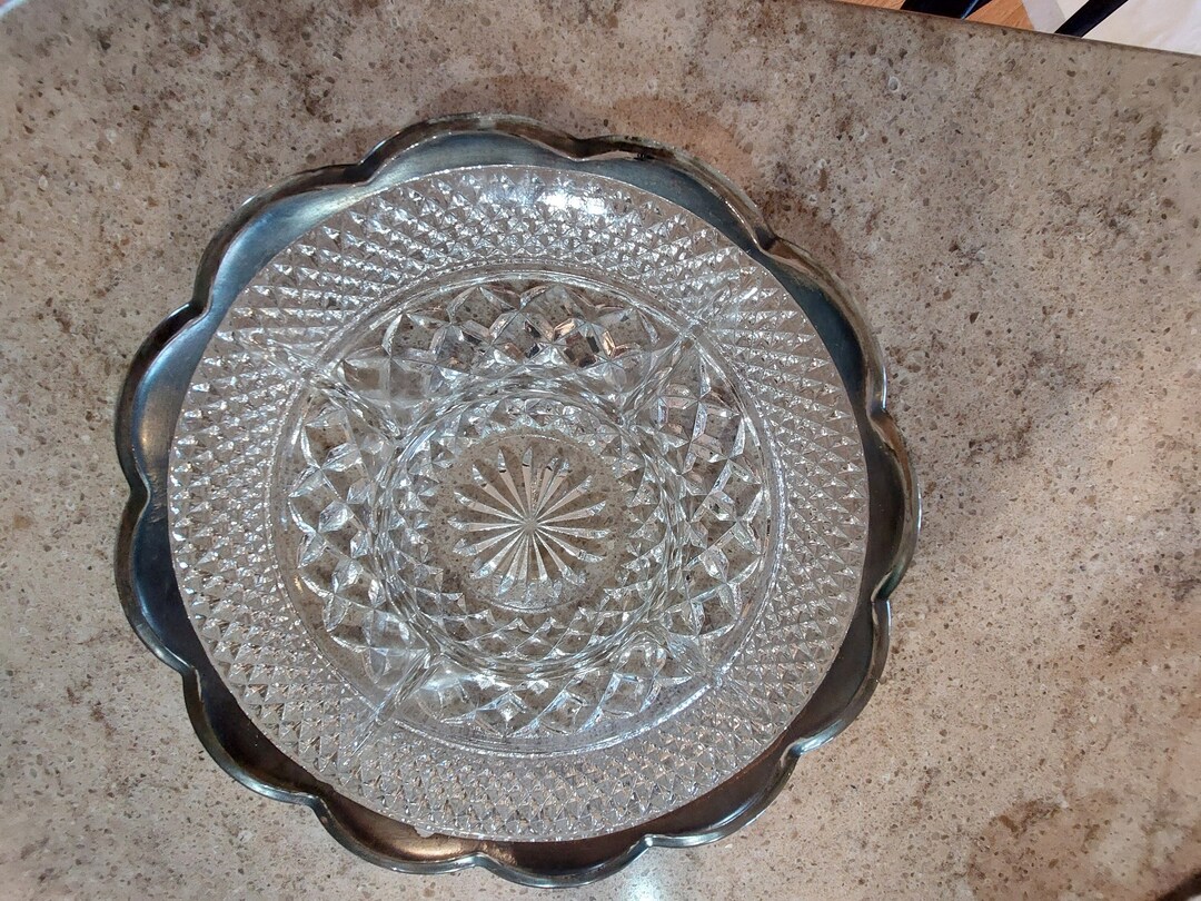 Cut Glass Serving Dish With Silver Trim. Etsy