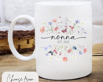 Nonna Floral Mug, Grandmother Birthday Gift, Pregnancy Announcement
