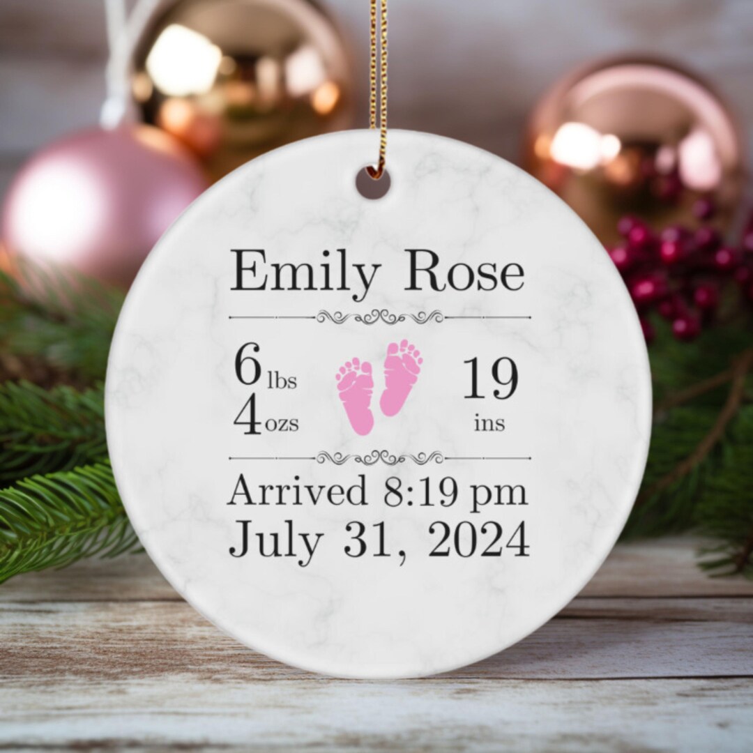 Personalized Birth Announcement Ornament, Custom Baby Girl Birth Stats ...