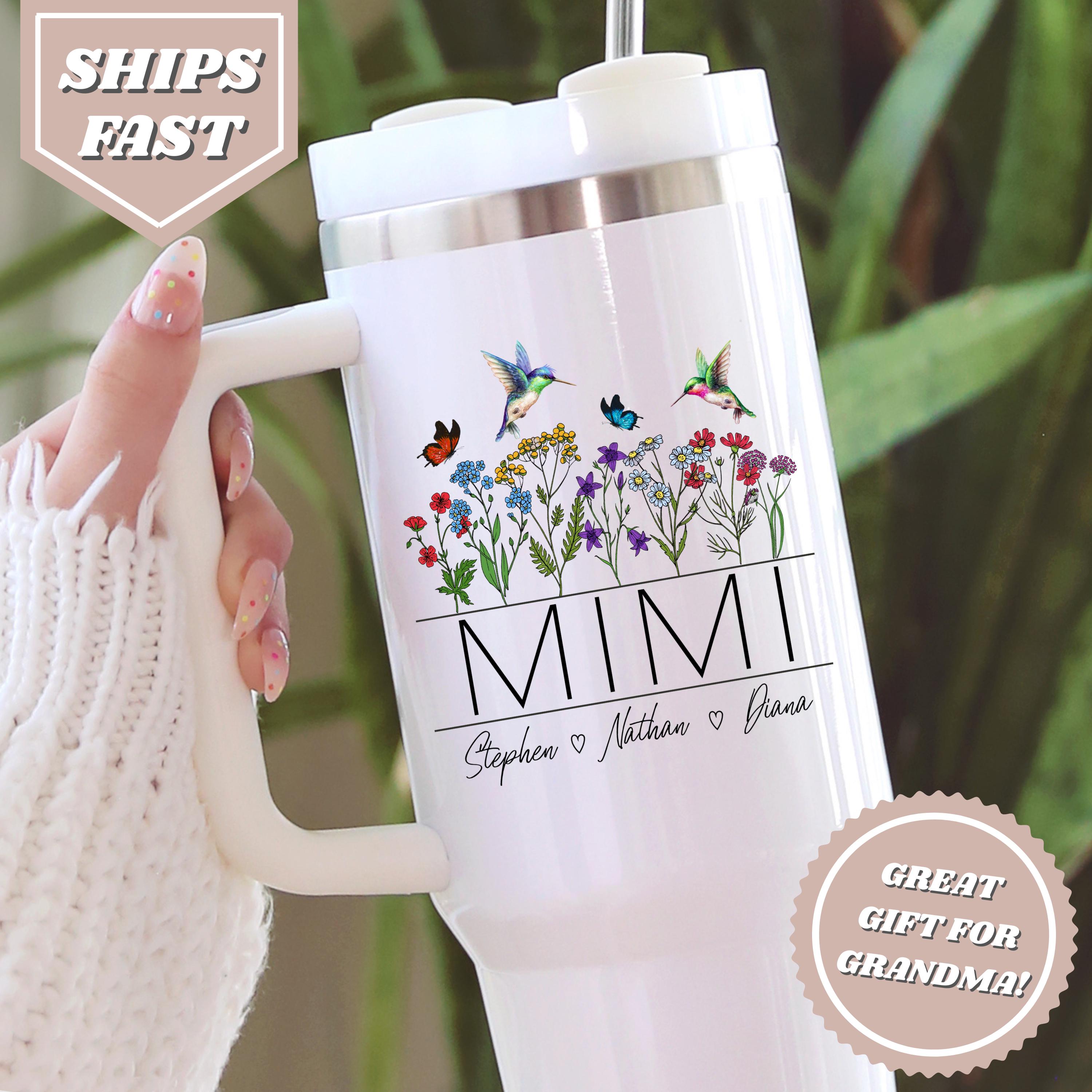 ミミ様 Mimi Tumbler, Custom Floral Grandma Mug With Kids Names, 40oz