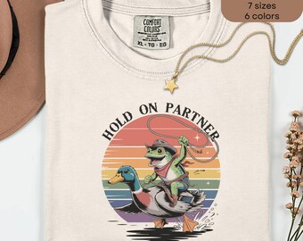 Hold On Partner I'm Overstimulated, Comfort Colors Unhinged Shirt, Cowboy Frog Shirt, Funny Frog Shirt, Frog Lover Gifts, Funny Anxiety Tee