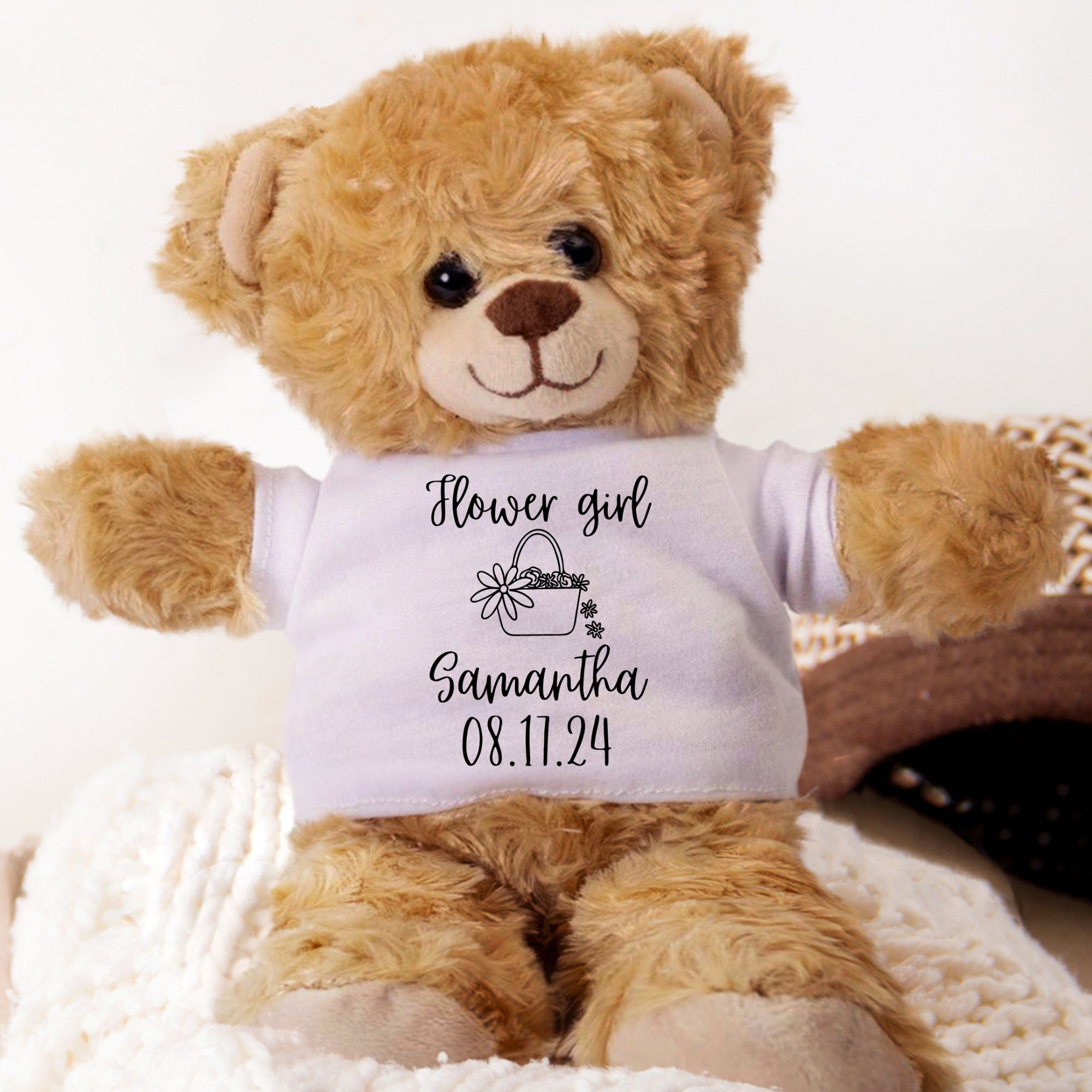 thumbnail image 2 of FE Flower Girl Teddy Bear Plush – Wedding Flower Girl Gifts – Adorable Stuffed Bear 2 of 5