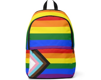 Mochila de tela LGBTQ+ con la bandera del arcoíris de Progress Pride