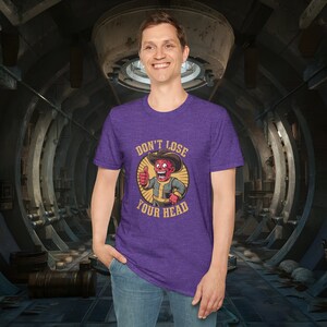 The Ghoul Boy Don't Lose Your Head Unisex Gildan 64000 Softstyle T-Shirt / Fallout Fan Art Heather Purple