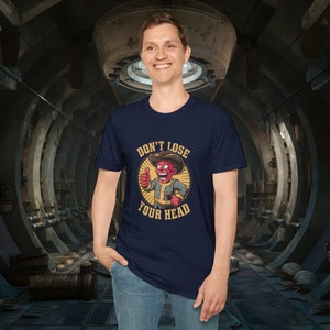 The Ghoul Boy Don't Lose Your Head Unisex Gildan 64000 Softstyle T Shirt / Fallout Fan Art Navy