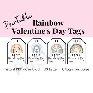 Printable Rainbow Hearts Valentine&#39;s Day Tags, Rainbow Valentine Cards, Printable Class Valentines, Teacher Valentines
