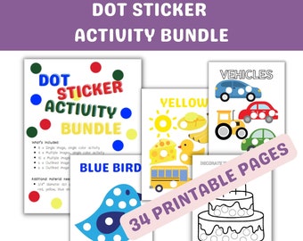 Dot Sticker Activity Bundle for Toddlers and Preschoolers. 34 printable pages. Instant Download.
